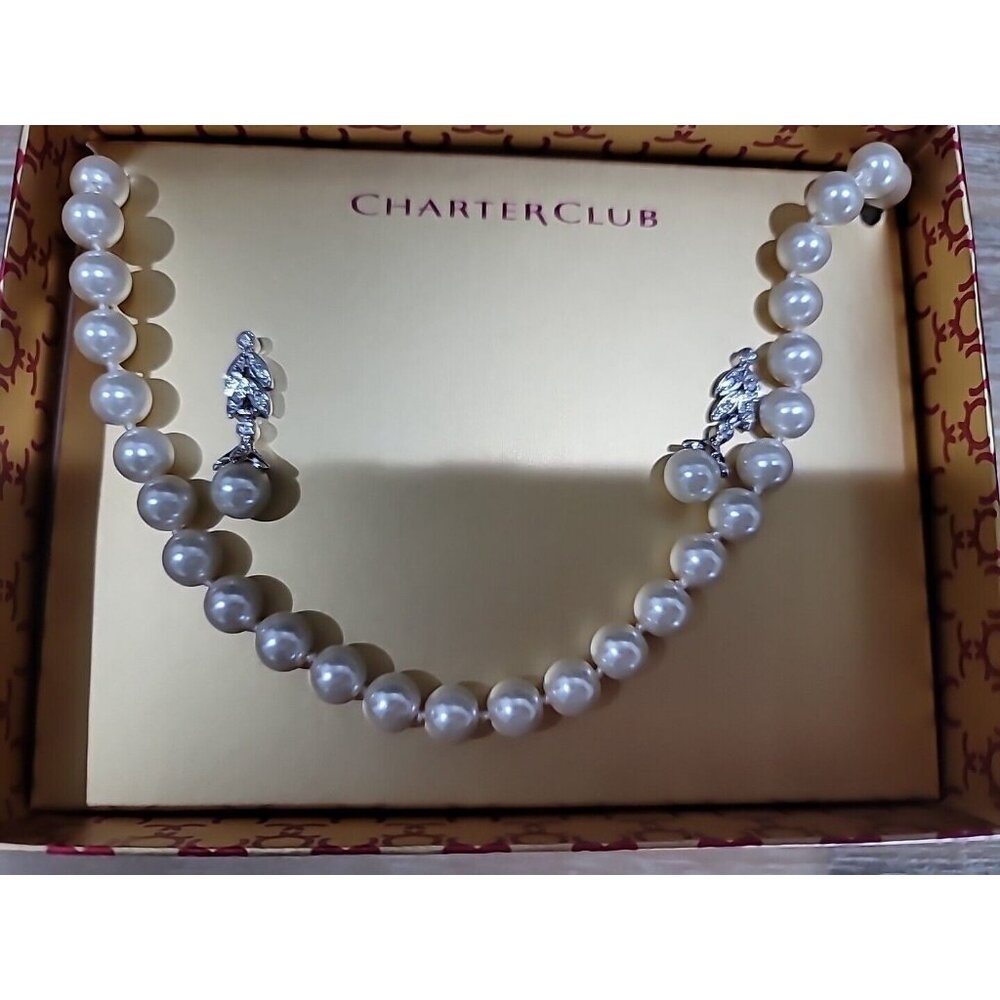 Charter Club & Nine West 2 Necklaces Ruby Pearl & 2 Earrings Pearl Crystal New - Picture 8 of 13